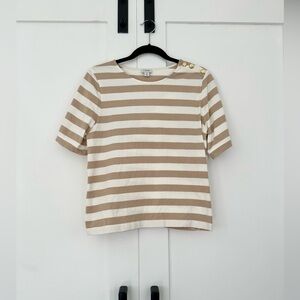 J. Crew Beige and White Striped Short Sleeve Top